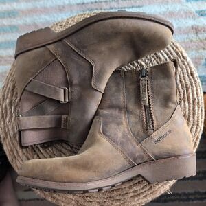 Teva Ellery Ankle Waterproof Distressed Leather Boots Camel Brown Sz Women's 6.5